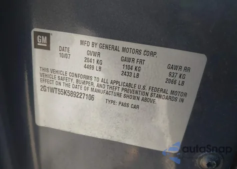 2008 Chevrolet Impala Lt z USA, uszkodzony, nr VIN 2G1WT55K589227106